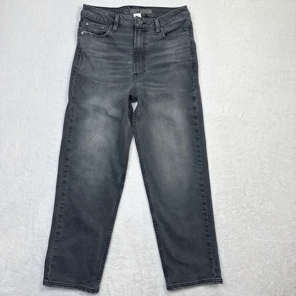 Harley-Davidson Jeans Womens 29 W Faded Black High Rise Straight Leg Motorcycle - Picture 1 of 11